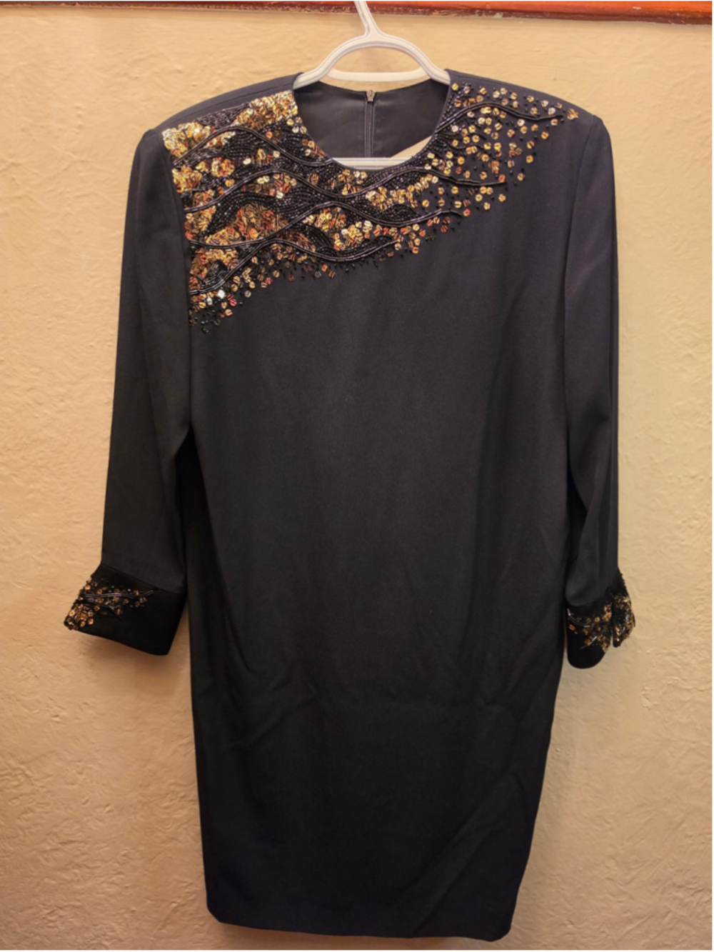 Women's Daymor Couture Long Sleeve Beaded Dress in Black and Gold